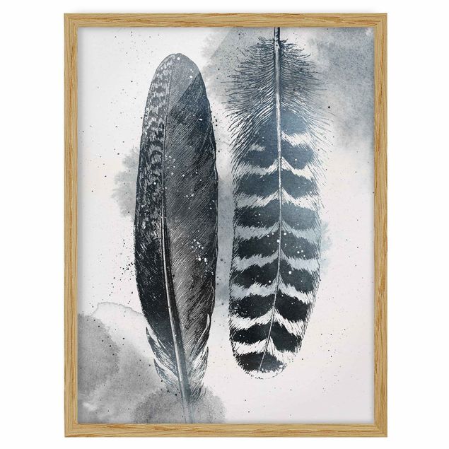 Poster con cornice - Two Feathers - Watercolors - Verticale 4:3