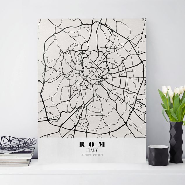 Stampa su tela bianco e nero Mappa di Roma - Classica