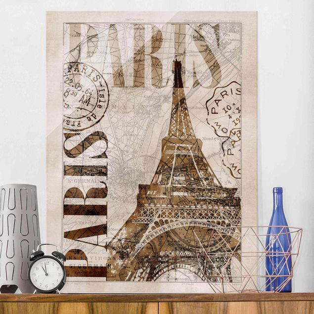 Lavagna magnetica in vetro Collage Shabby Chic - Parigi