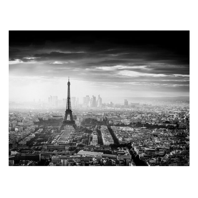 Quadri su tela La Torre Eiffel dall'alto in bianco e nero
