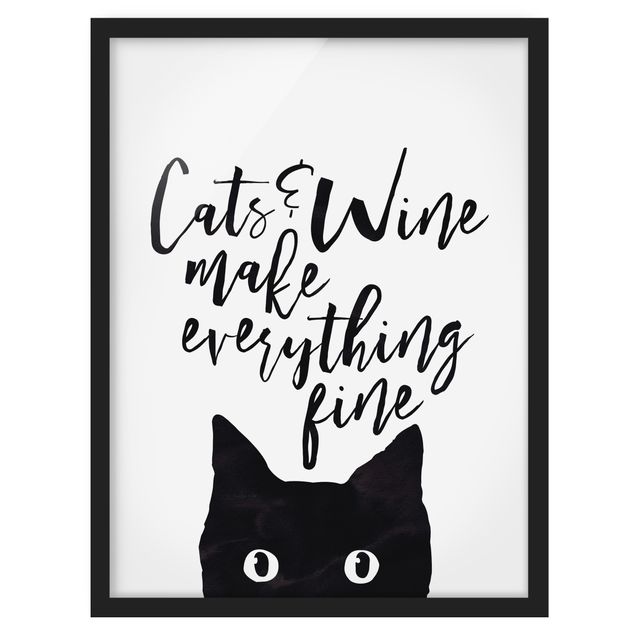 Poster con cornice - Cats And Wine Make Everything Fine - Verticale 4:3