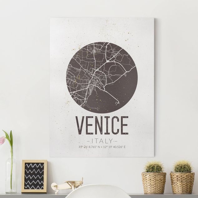 Stampe su tela bianco e nero Mappa di Venezia - Retrò