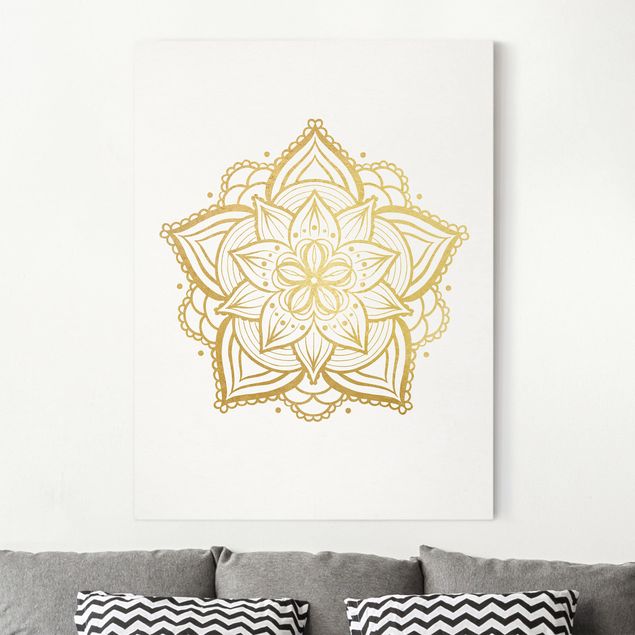 Quadri con disegni Mandala Floreale - Illustrazione Oro Bianco