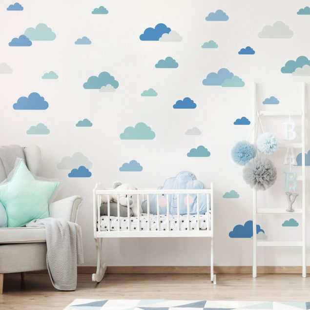 Adesivo murale - Set da 40 nuvole blu grigio petrolio