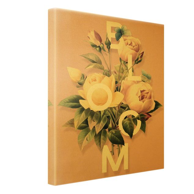 Quadro su tela oro - Tipografia floreale - Bloom