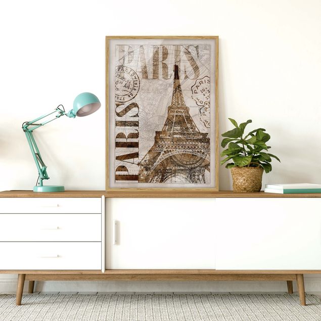 Poster con cornice - Shabby Chic Collage - Parigi - Verticale 4:3