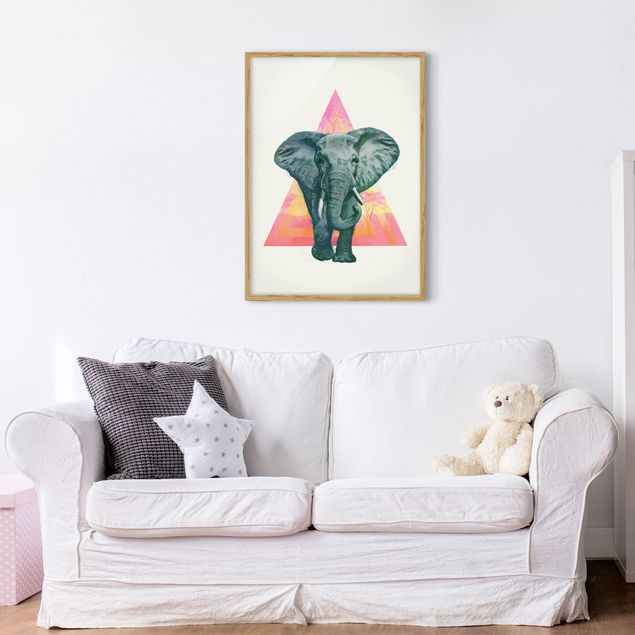Poster con cornice - Illustrazione Elephant anteriore Triangolo Pittura - Verticale 4:3