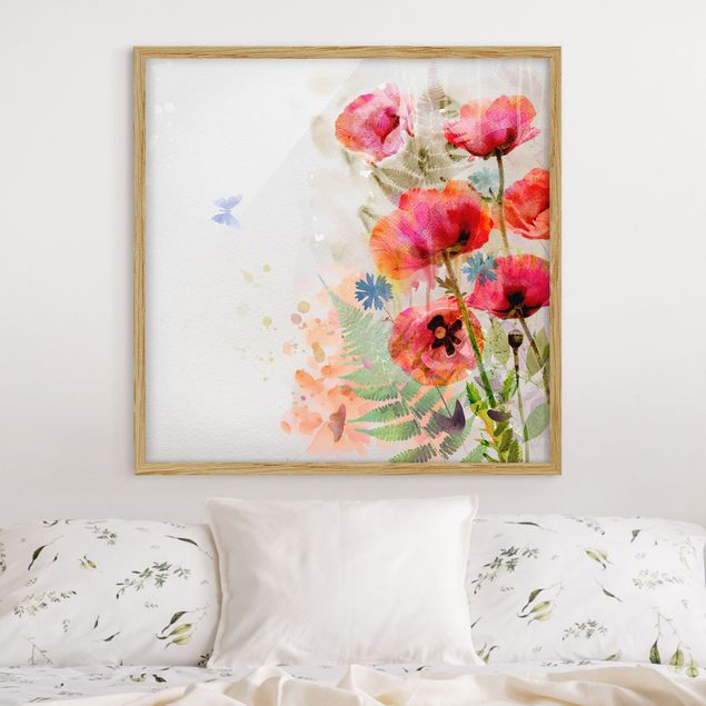 Poster con cornice - Watercolor Poppy Flowers - Quadrato 1:1