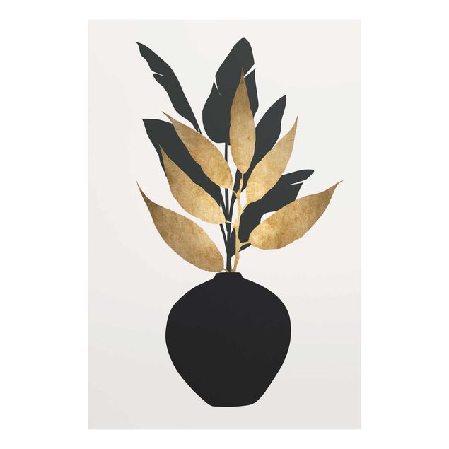 Quadro in vetro - Mondo vegetale grafico - Oro e nero - Verticale 3:2