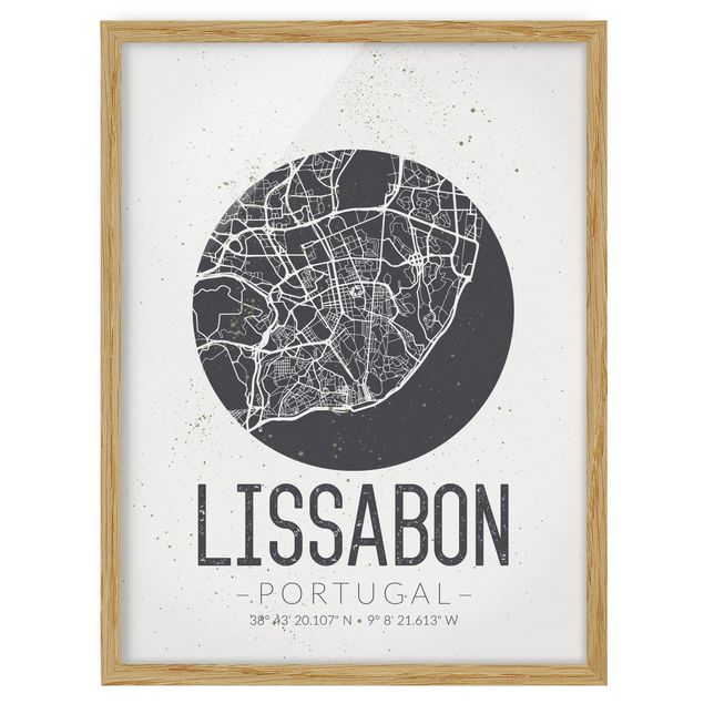 Poster con cornice - Lisbon City Map - Retro - Verticale 4:3