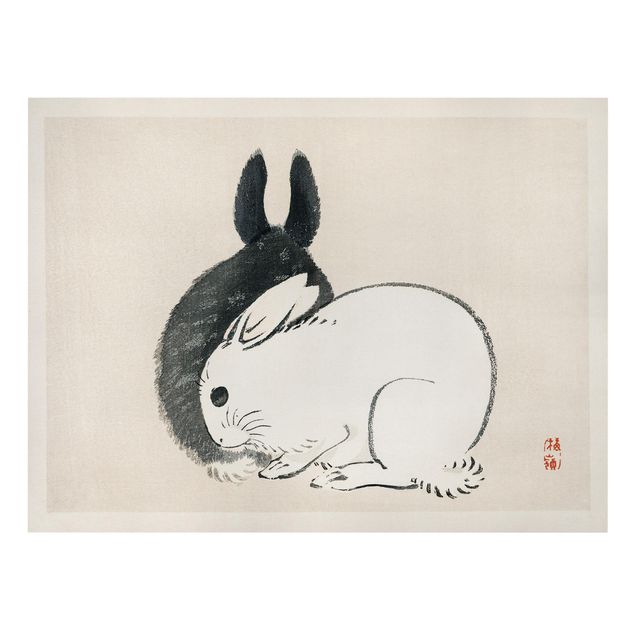 Stampa su tela Disegno vintage asiatico di due coniglietti