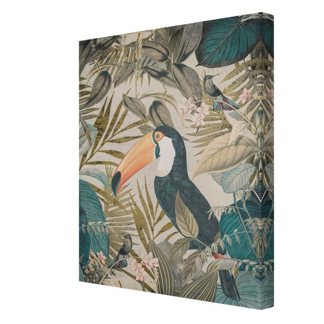 Stampa su tela Collage vintage - Tucano nella giungla