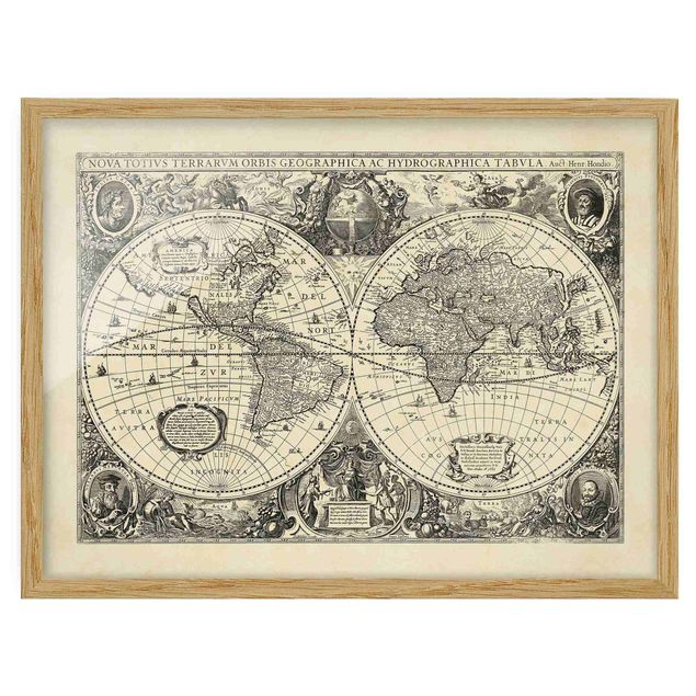Poster con cornice - Illustrazione Vintage Mappa del mondo antico - Orizzontale 3:4