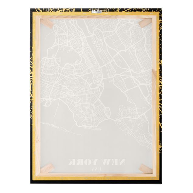Quadro su tela oro - Pianta della città New York - Classico nero