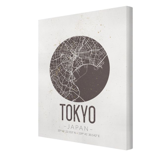Stampa su tela - Tokyo City Map - Retro - Verticale 3:4