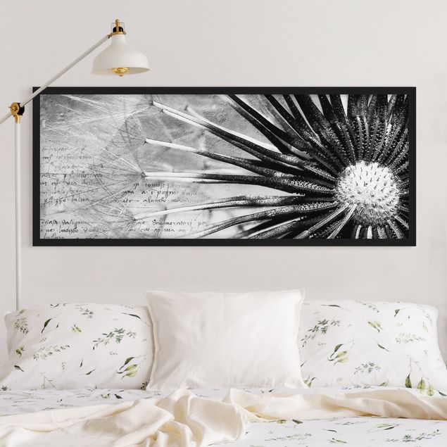 Poster con cornice - Dandelion Black & White - Panorama formato orizzontale