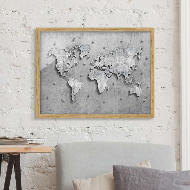 Poster con cornice - Concrete World Map - Orizzontale 3:4