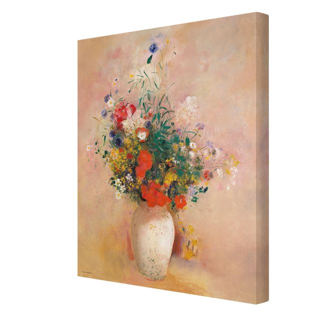 Stampa su tela Odilon Redon - Vaso con fiori (sfondo rosato)