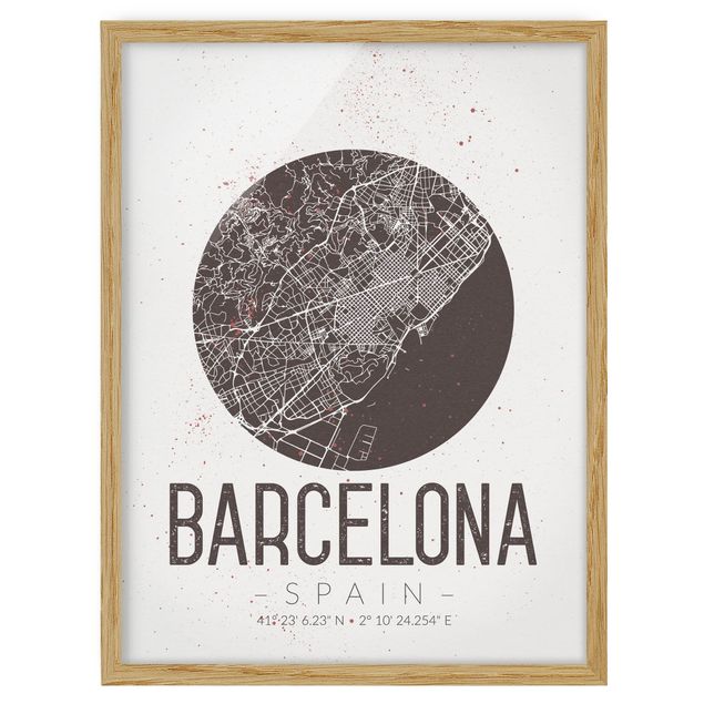 Poster con cornice - Barcelona City Map - Retro - Verticale 4:3