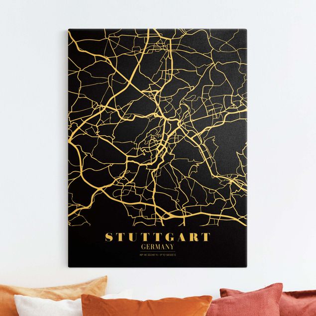 Stampa su tela oro Mappa di Stoccarda - Nero classico