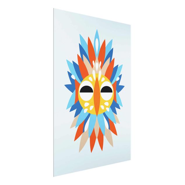 Quadro in vetro - Collage Mask Ethnic - Parrot - Verticale 4:3