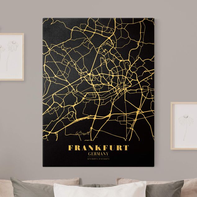 Quadri moderni per soggiorno Mappa della città di Francoforte - Nero classico