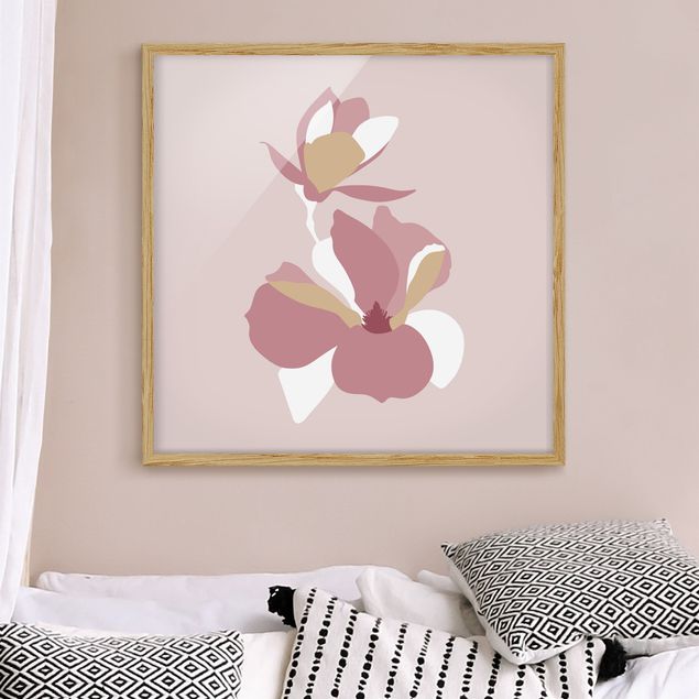 Poster con cornice - Line Art Fiori rosa pastello - Quadrato 1:1