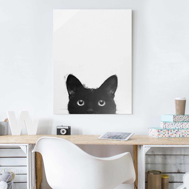 quadri con animali Illustrazione - Gatto nero su pittura bianca