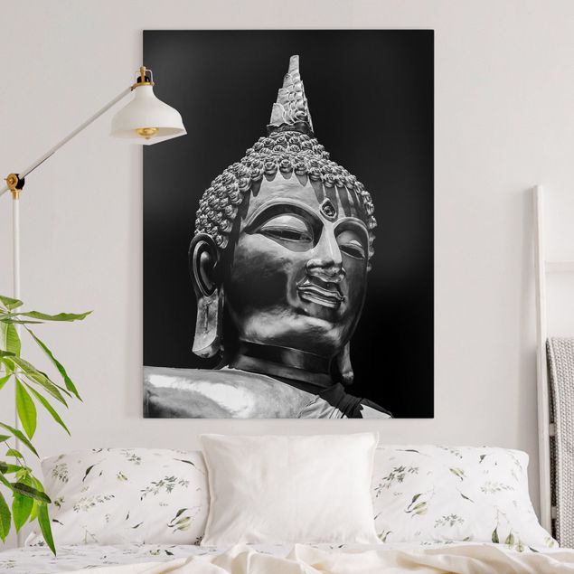 Stampe su tela bianco e nero Volto di statua di Buddha