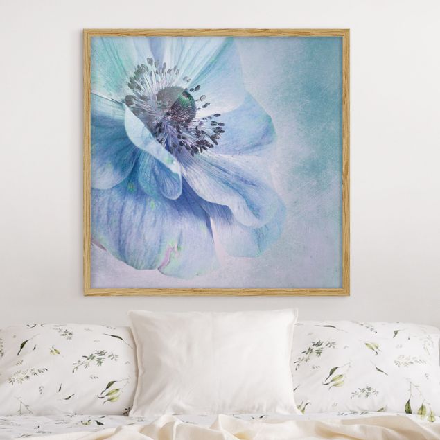 Poster con cornice - Blossom In Turquoise - Quadrato 1:1