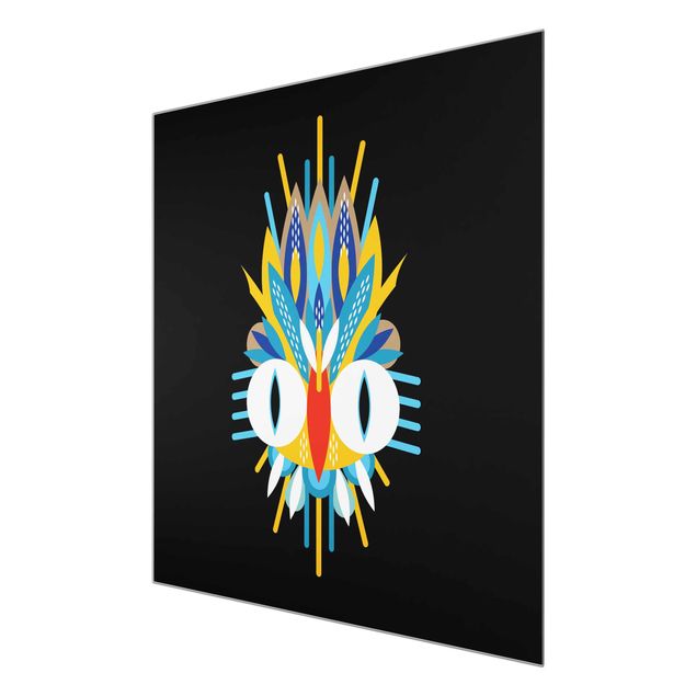 Quadro in vetro - Collage Mask Ethnic - Piume - Quadrato 1:1