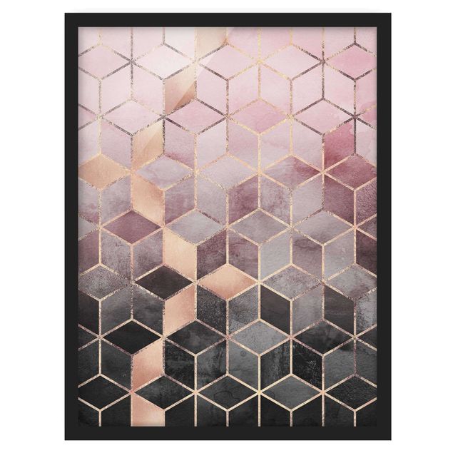Poster con cornice - Rosa Grigio d'oro Geometria - Verticale 4:3