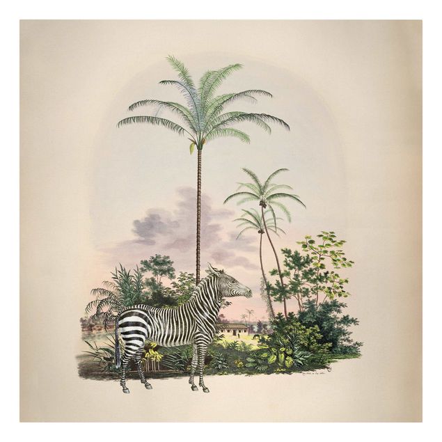 Riproduzione quadri su tela Zebra davanti a palme illustrazione