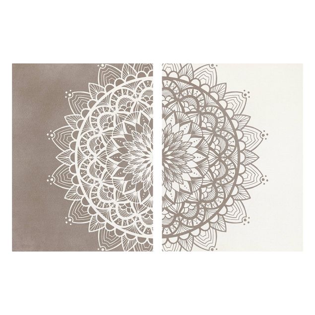 Stampa su tela - Mandala Illustrazione Shabby Set Beige Bianco - Verticale 4:3