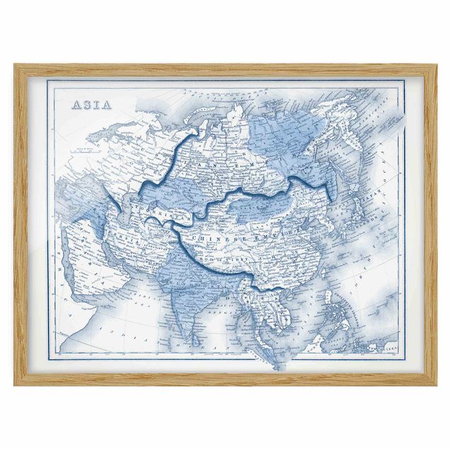 Poster con cornice - Map In Blue Tones - Asia - Orizzontale 3:4