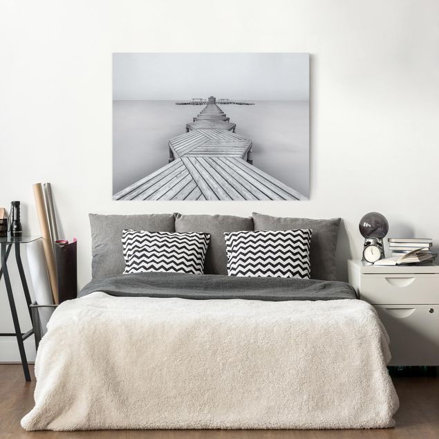 Quadri moderni per soggiorno Molo di legno in bianco e nero