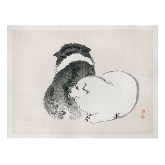 Quadri su tela animali Disegno vintage asiatico cagnolino bianco e nero