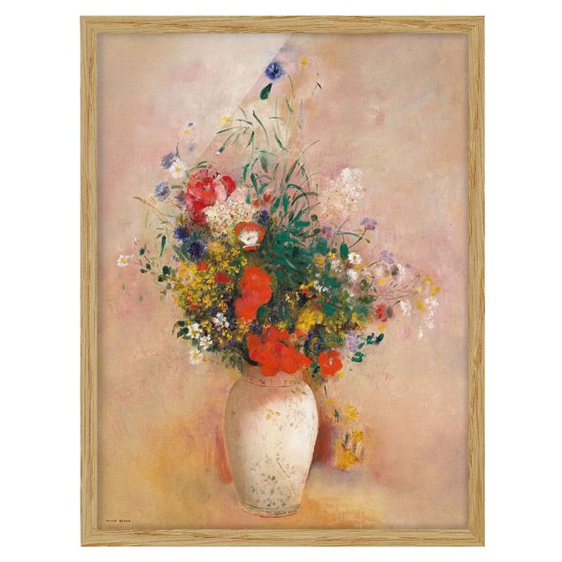 Poster con cornice - Odilon Redon - vaso con fiori (rosa sfondo color) - Verticale 4:3