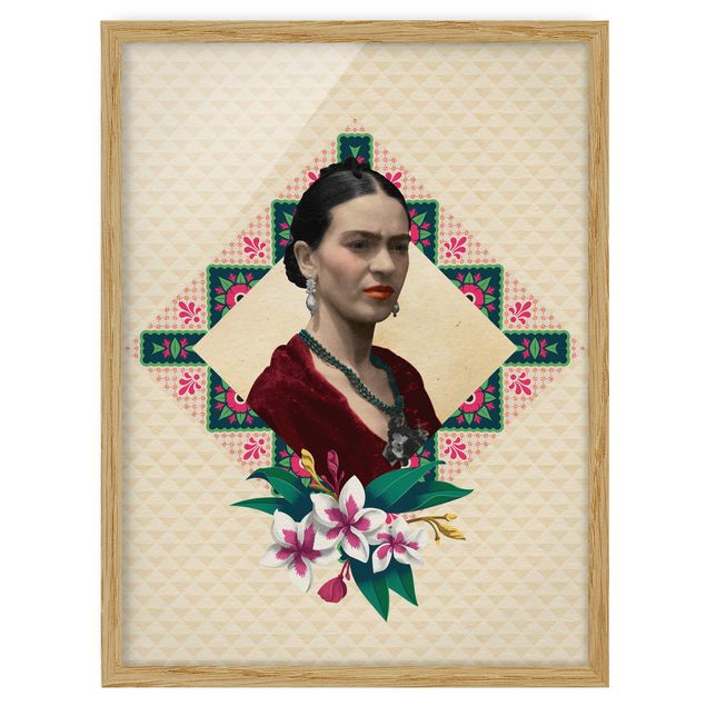 Poster con cornice - Frida Kahlo - Flowers And Geometry - Verticale 4:3