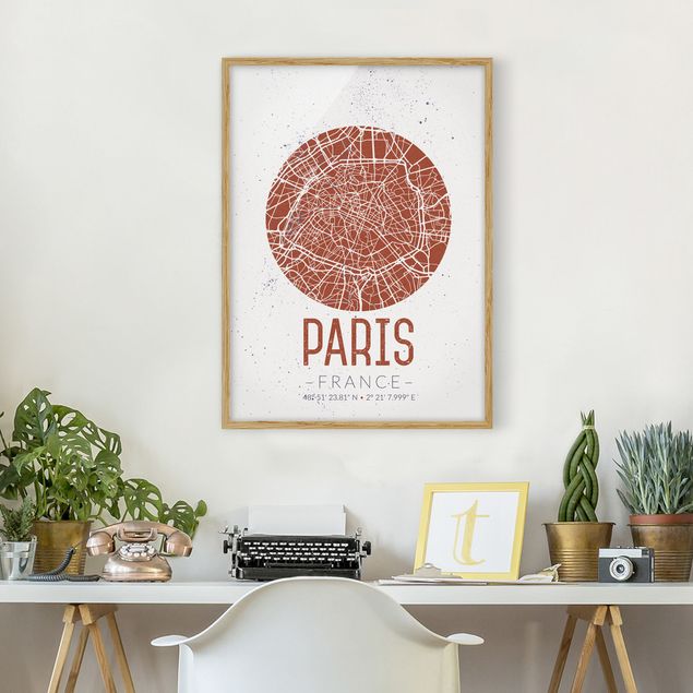Poster con cornice - Paris City Map - Retro - Verticale 4:3