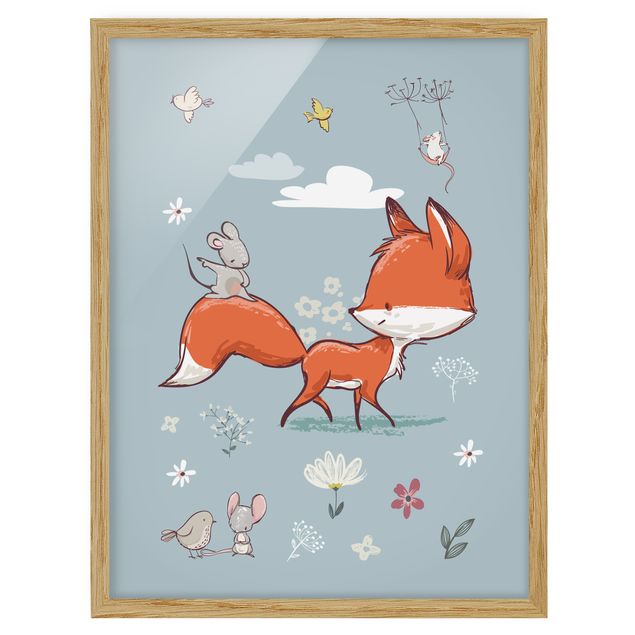 Poster con cornice - Fox And Mouse On The Move - Verticale 4:3