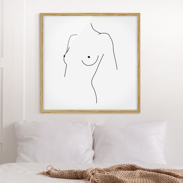 Poster con cornice - Line Art Nudo Busto donna Bianco e nero - Quadrato 1:1