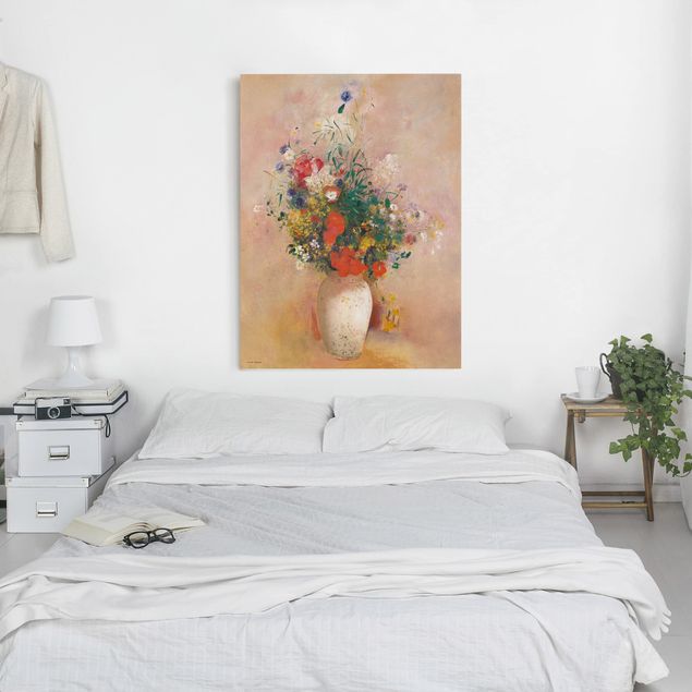 Quadri natura morta Odilon Redon - Vaso con fiori (sfondo rosato)