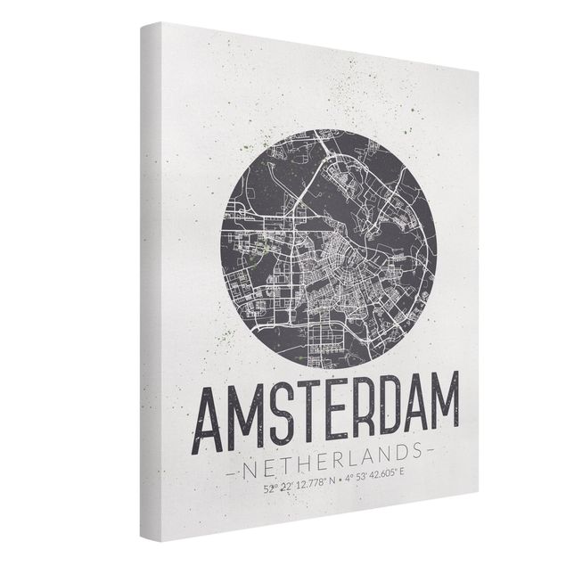 Quadri moderni per soggiorno Mappa della città di Amsterdam - Retrò