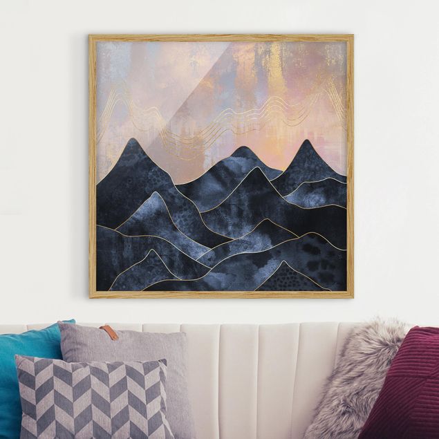 quadro astratto moderno Alba dorata sulle montagne