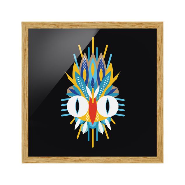 Poster con cornice - Collage Mask Ethnic - Piume - Quadrato 1:1