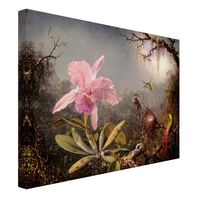 Riproduzione quadri su tela Martin Johnson Heade - Orchidea e tre colibrì