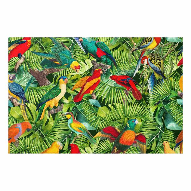 Quadro in vetro - Colorato collage - Parrot In The Jungle - Orizzontale 2:3