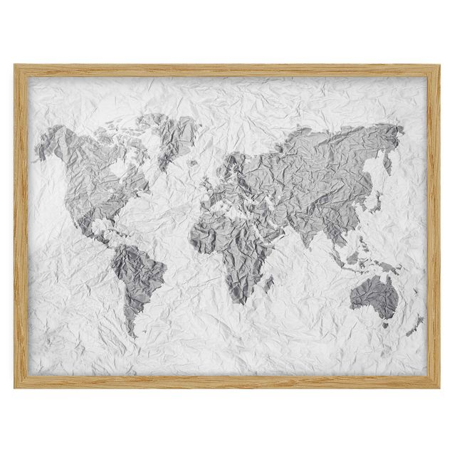 Poster con cornice - Paper World Map White Gray - Orizzontale 3:4