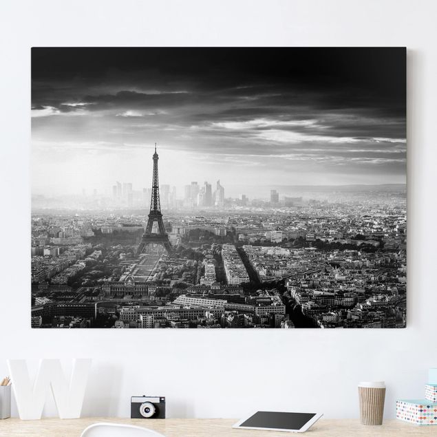 Tela parigi La Torre Eiffel dall'alto in bianco e nero